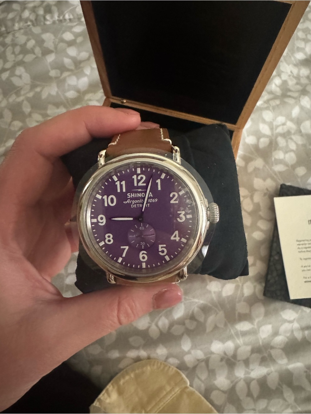 Shinola Men’s Brown Leather Strap Watch with Purple Dial and Silver Case - Picture 3 of 5